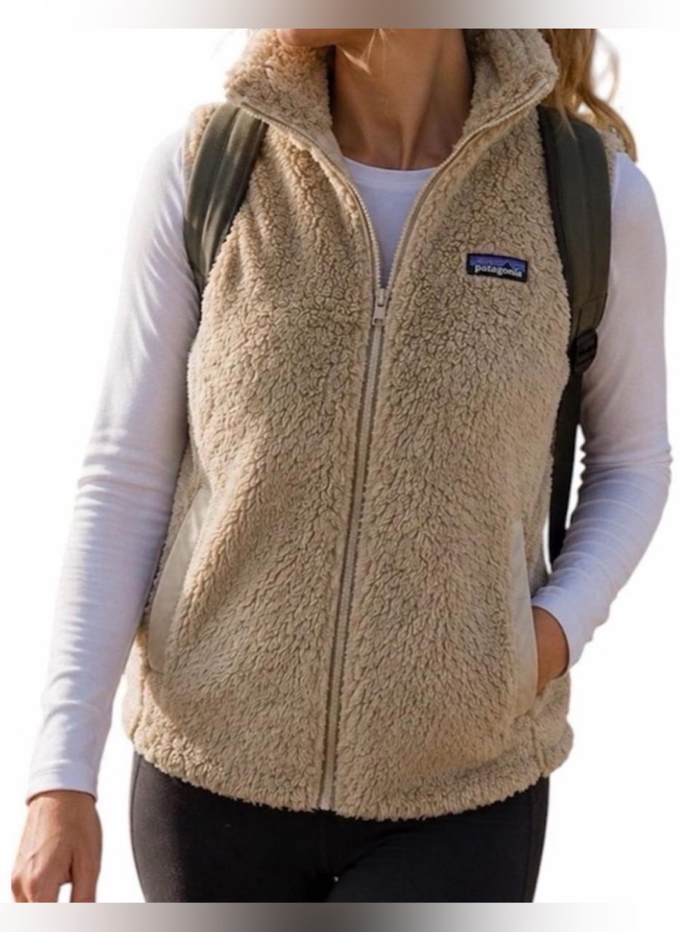 Patagonia Women's Beige Sherpa Fleece Vest - Zip Front